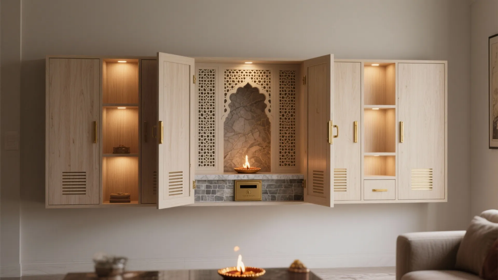 Idea 2: A pocket cabinet mandir that folds away