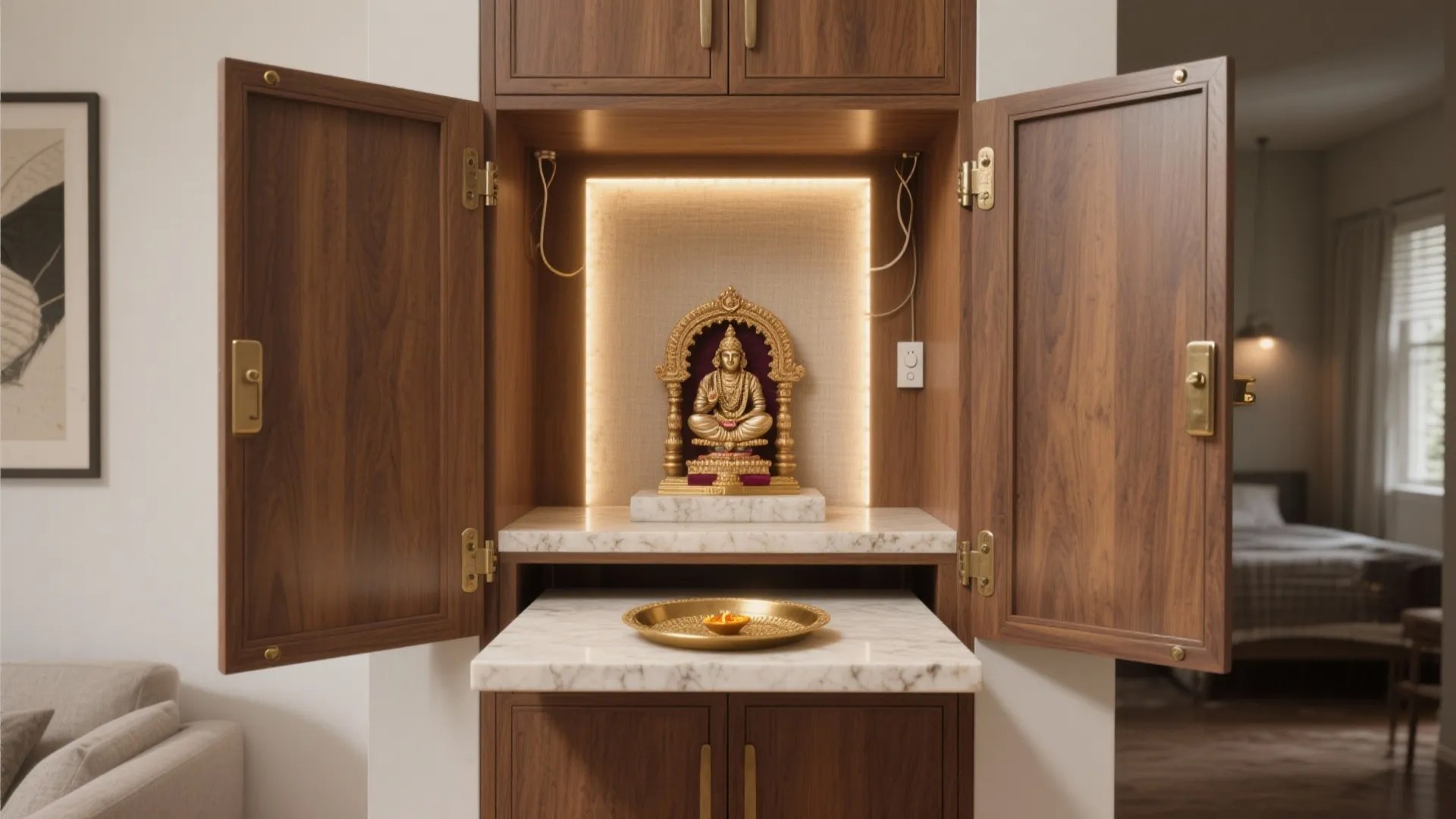 3) Pocket-Door Pooja in a Tall Cabinet