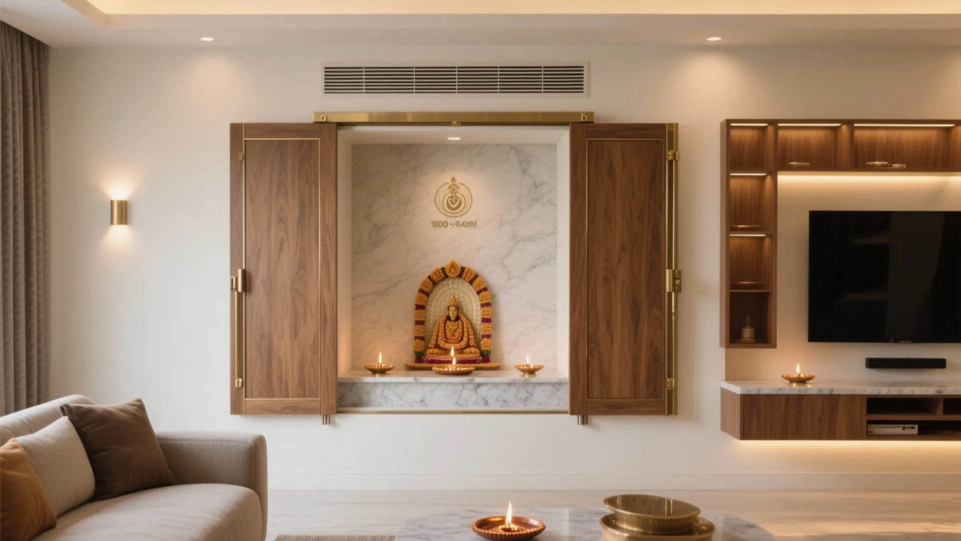 Pocket or Sliding Door Mandir for Multi-Use Walls