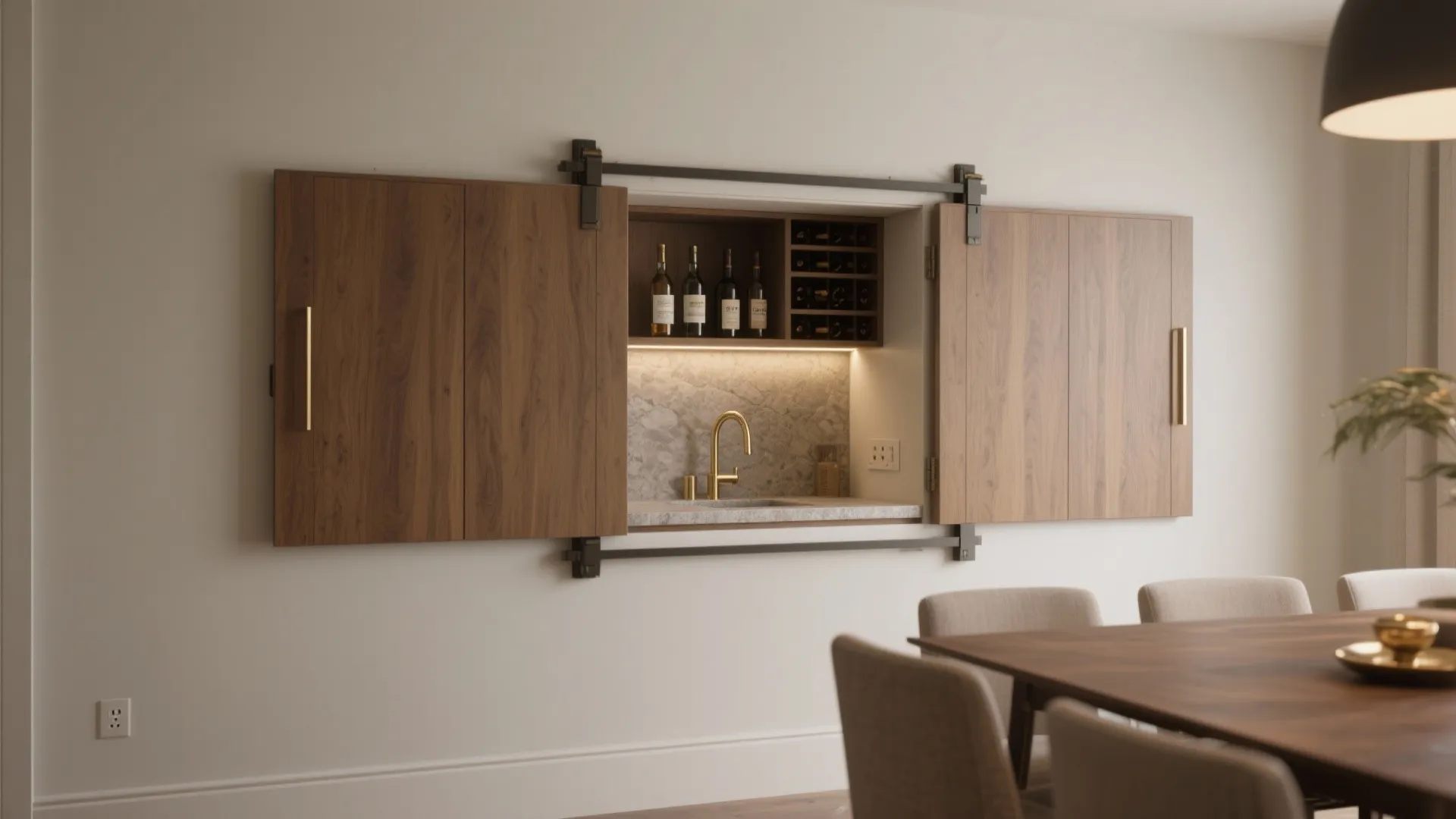 1) Pocket‑Door Niche Bar Built Into the Wall