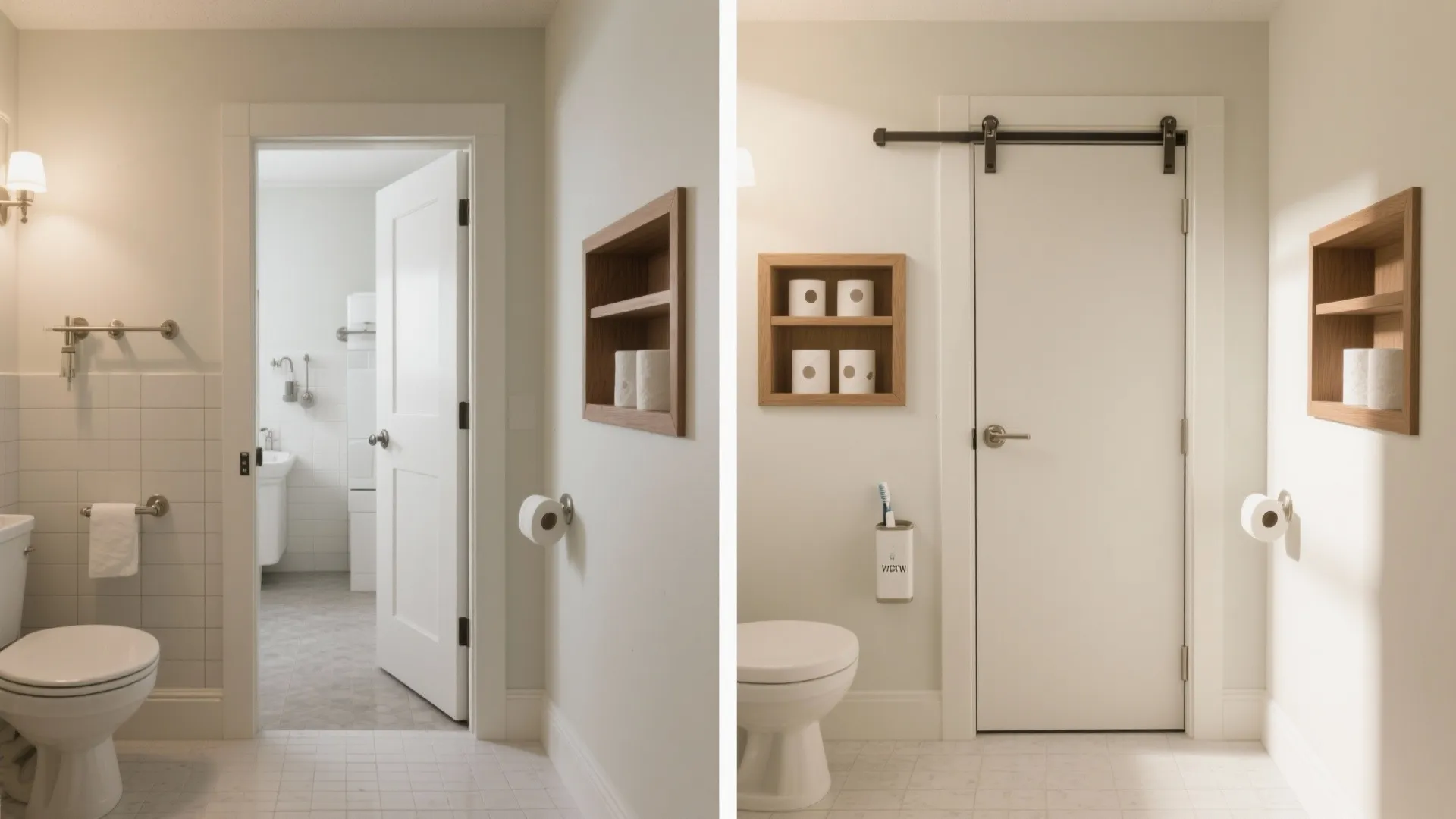 Pocket doors and wall niches to reclaim inches