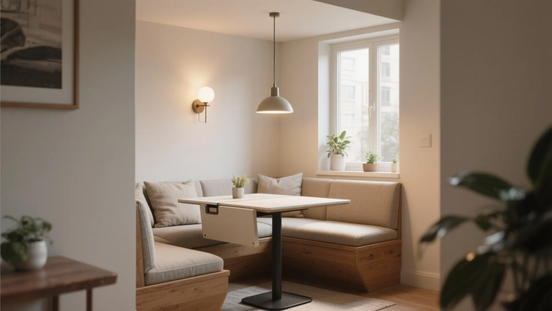 2. Pocket Dining Nook: a recessed table that tucks away