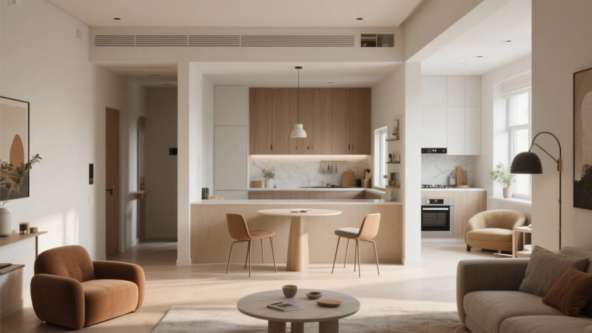 5. Pocket Round Table in an Open-Plan Nook