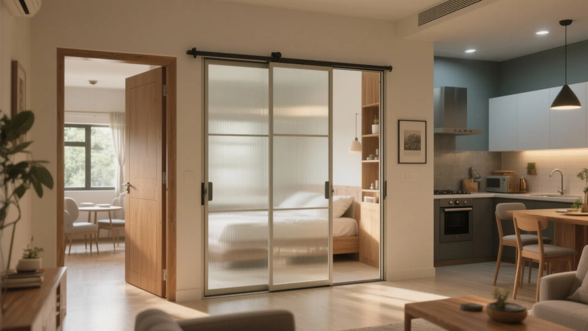 Sliding pocket doors and transparent partitions