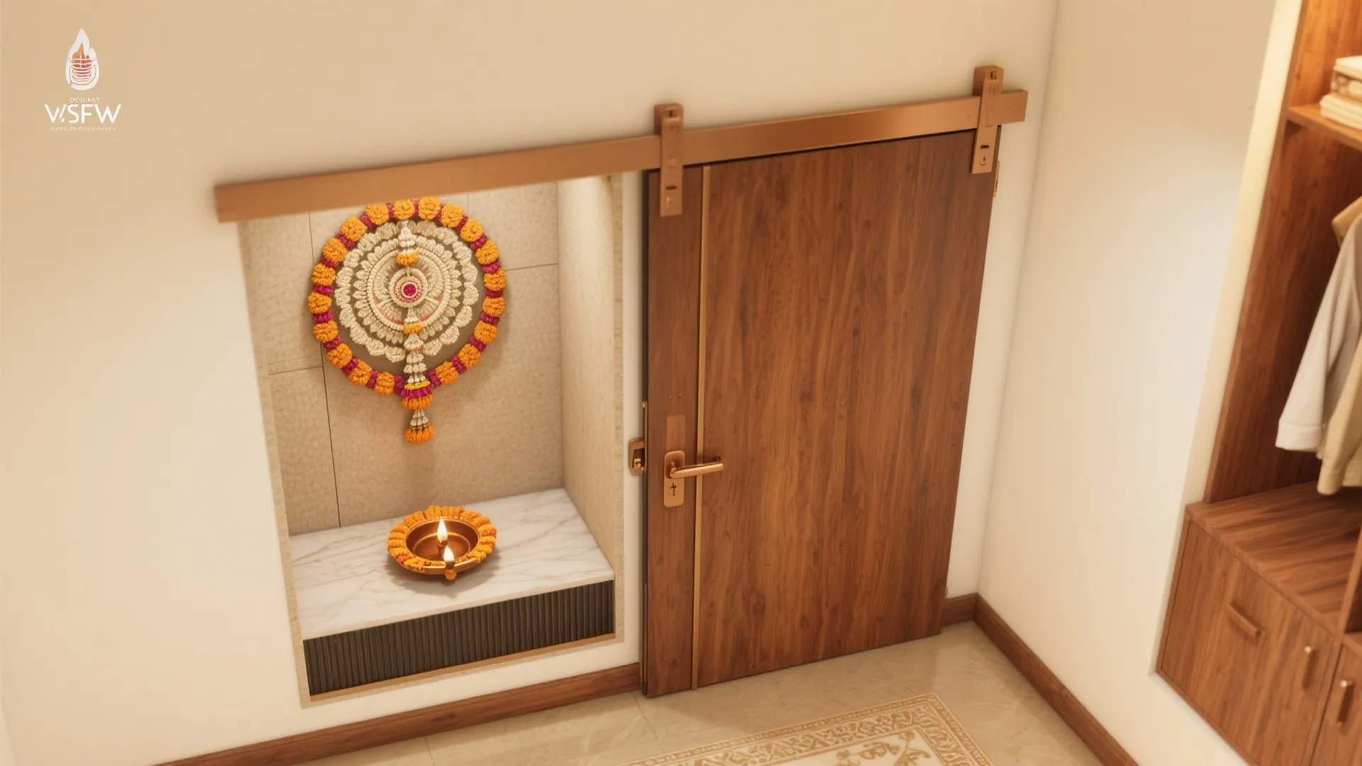 Space-Saving Pocket Doors for Tiny Pooja Niches