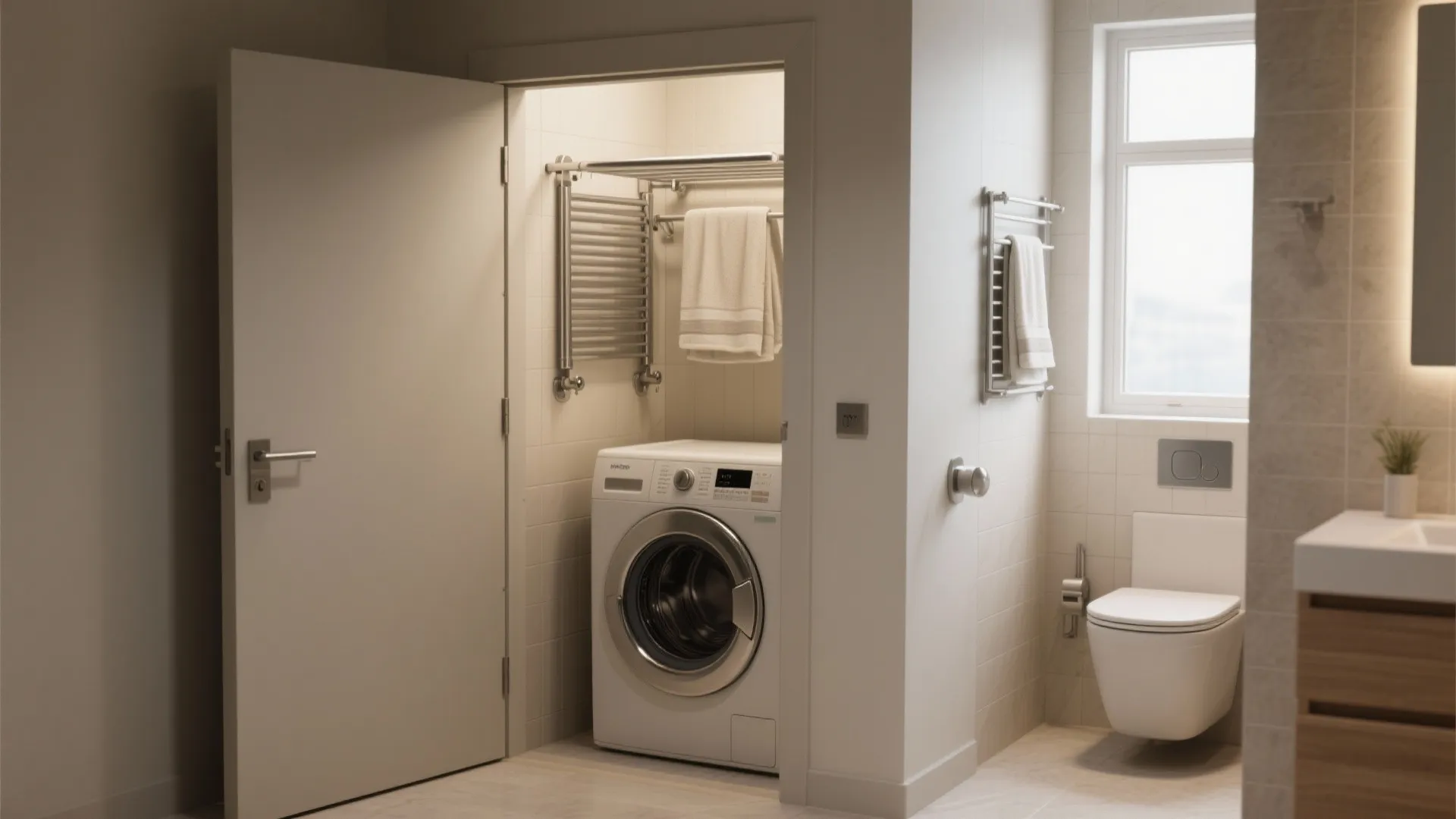 2. Pocket Door + Fold-Down Drying Rack