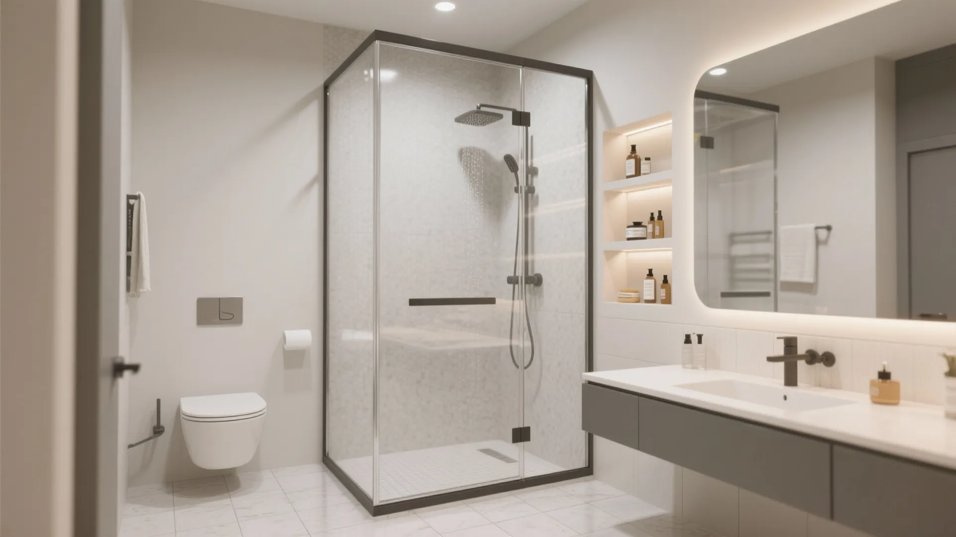 1. Pocket shower with glass partition