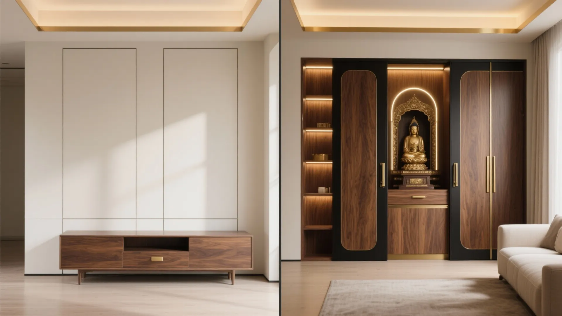 Sliding Pocket Shrine Hidden in a Living Room Cabinet