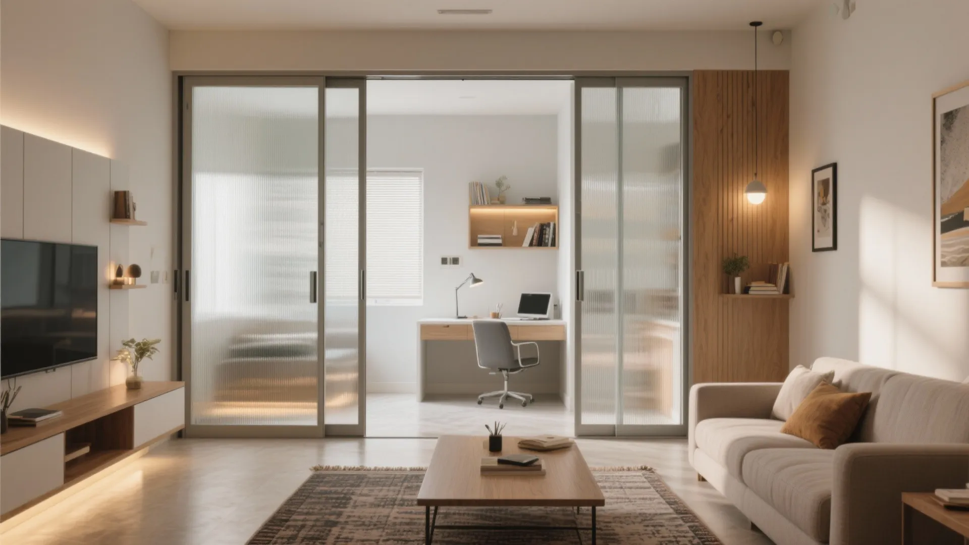 Pocket doors and sliding partitions to flex your 1 BHK