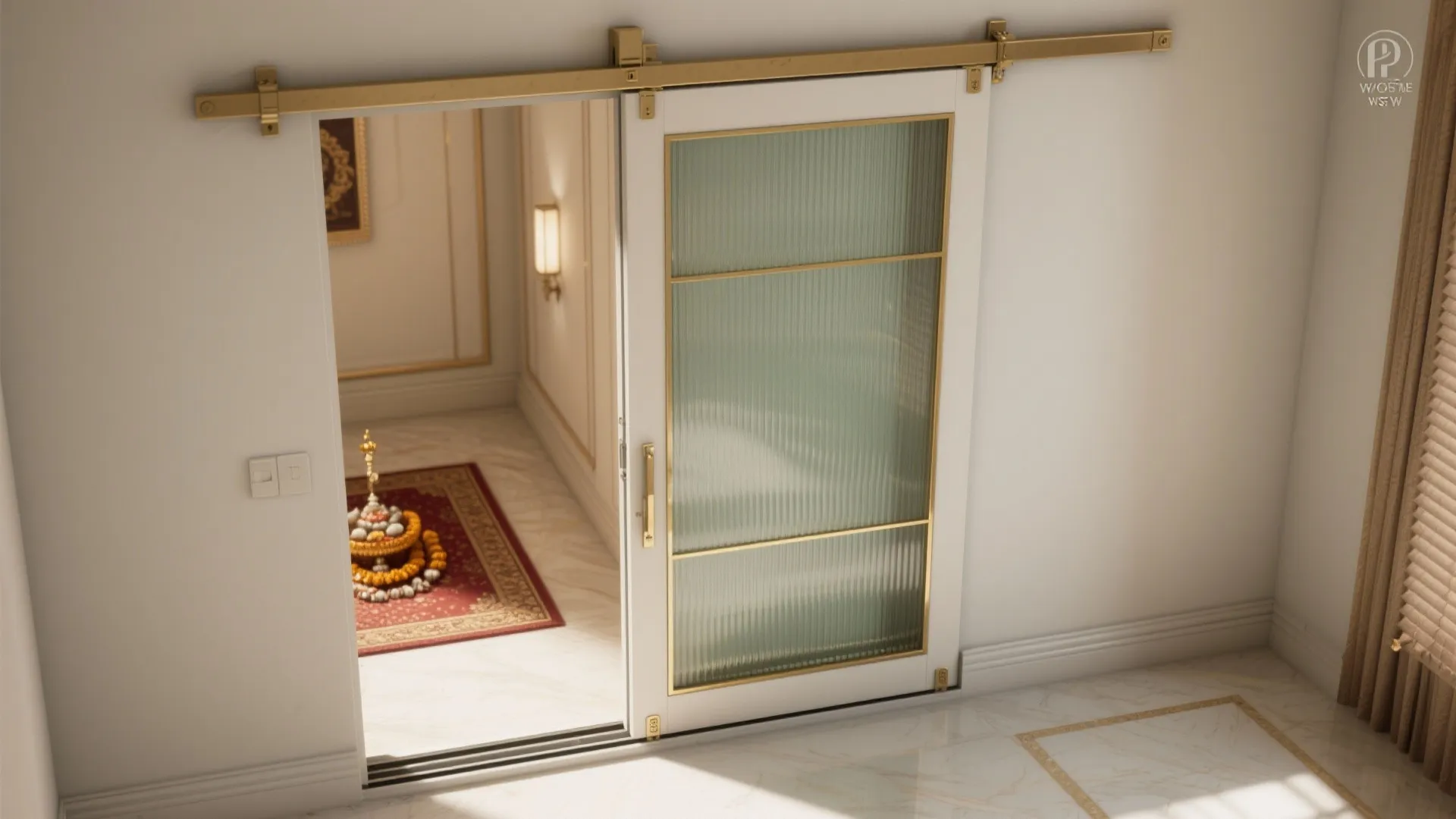 Idea 5: Pocket door with fluted glass and brass inlay