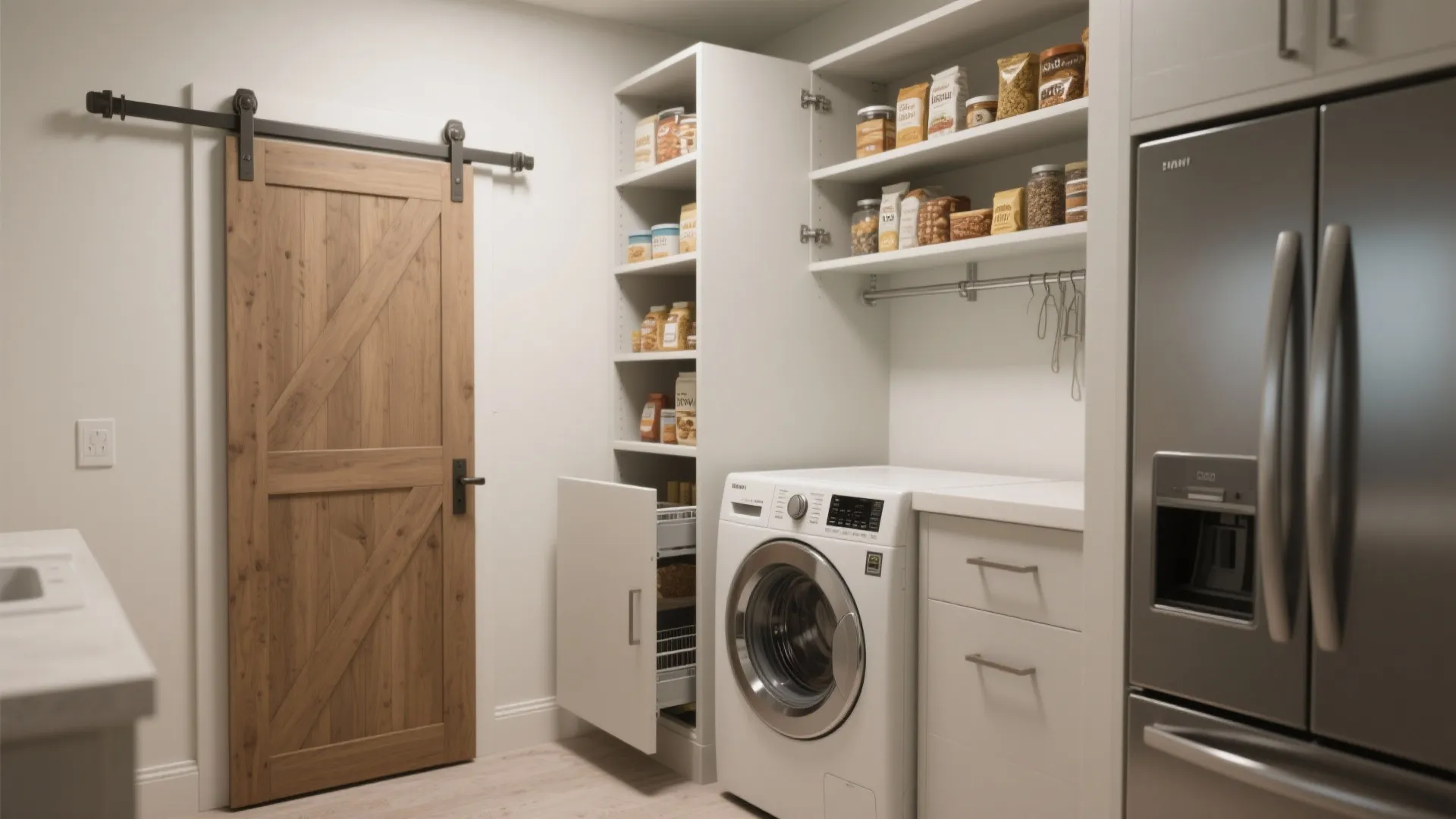 Idea 1: Pocket doors + a slide-in pantry tower