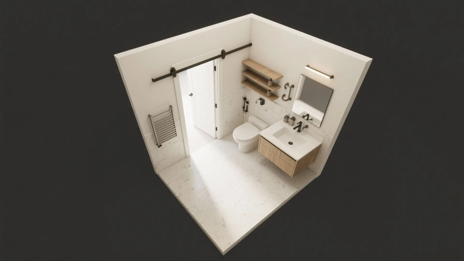 3. Pocket door + floating vanity to reclaim swing space