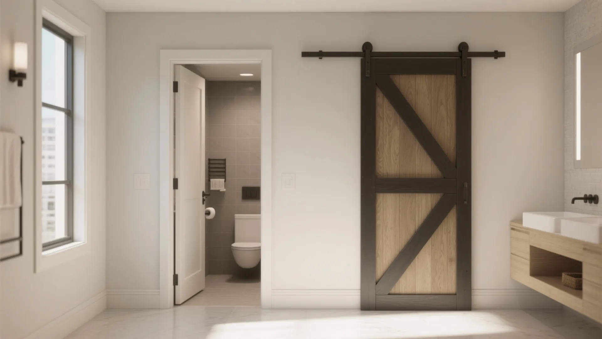 3. Pocket door or sliding barn door