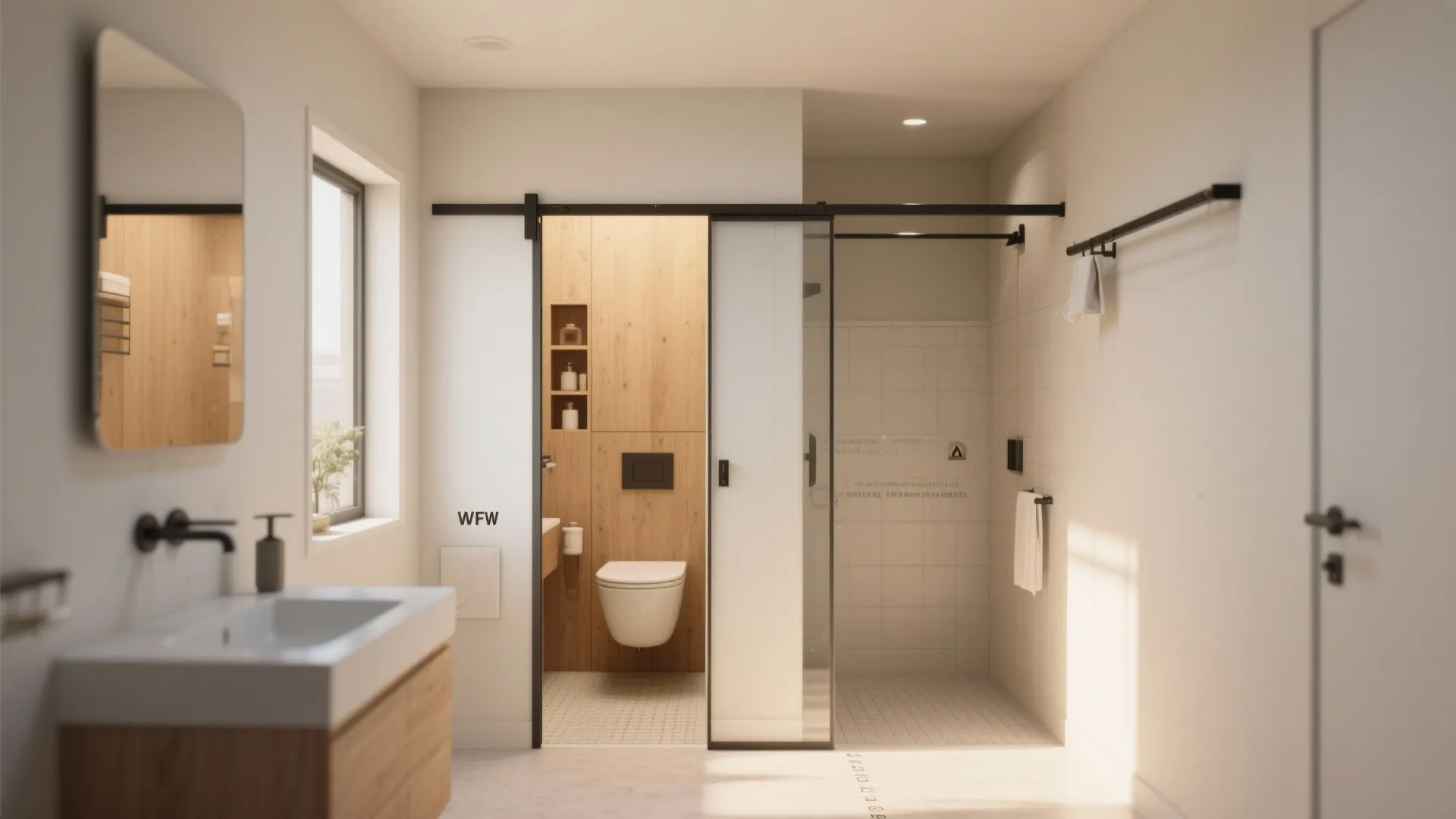 2. Save footprint: pocket sliders and wall-mounted tracks