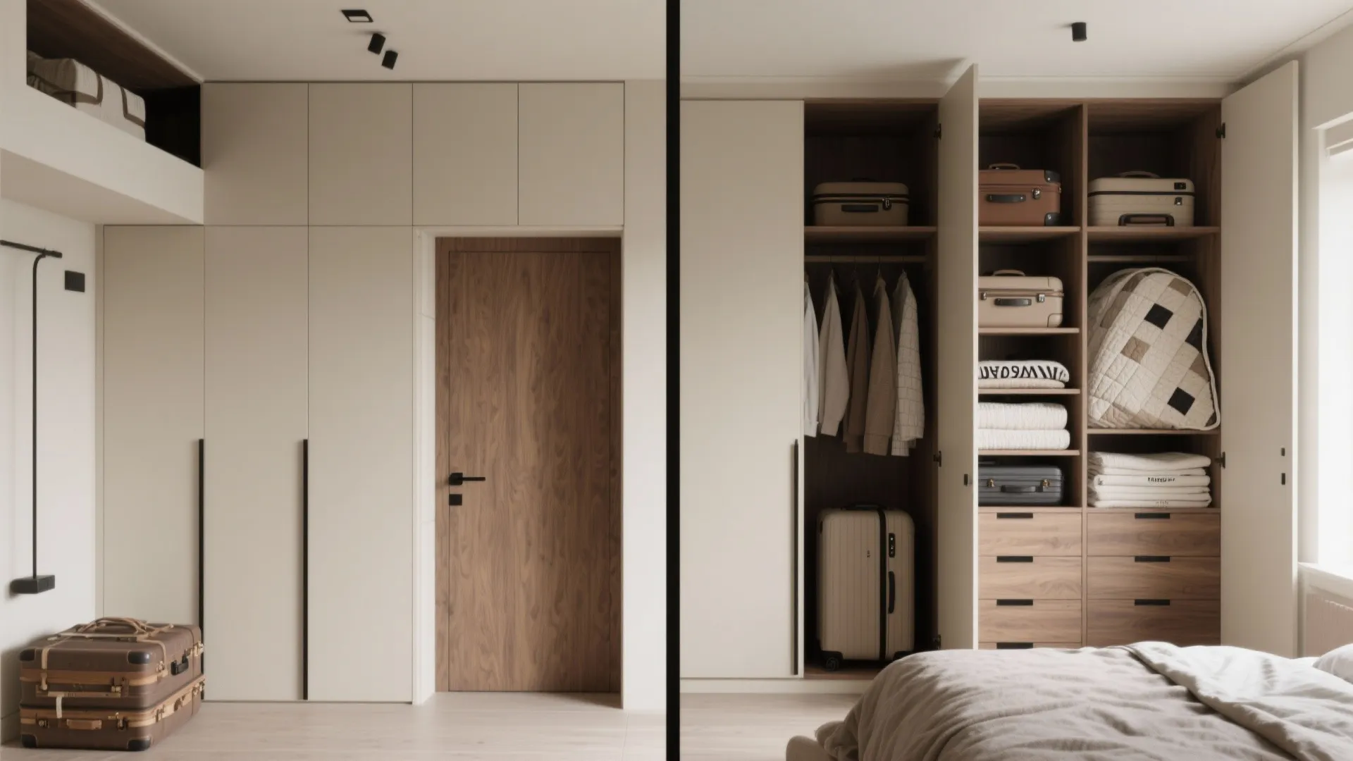 Storage that disappears: full-height wardrobes, lofts, and pocket doors