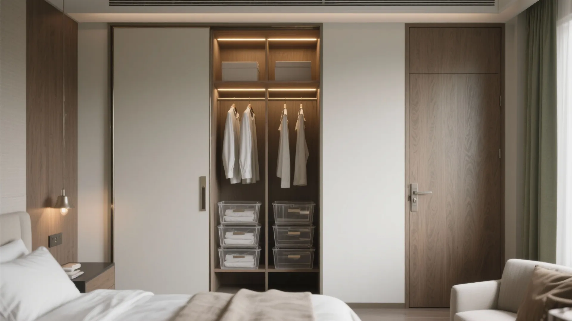 Walk-In Wardrobe with Pocket Doors and Vertical Storage