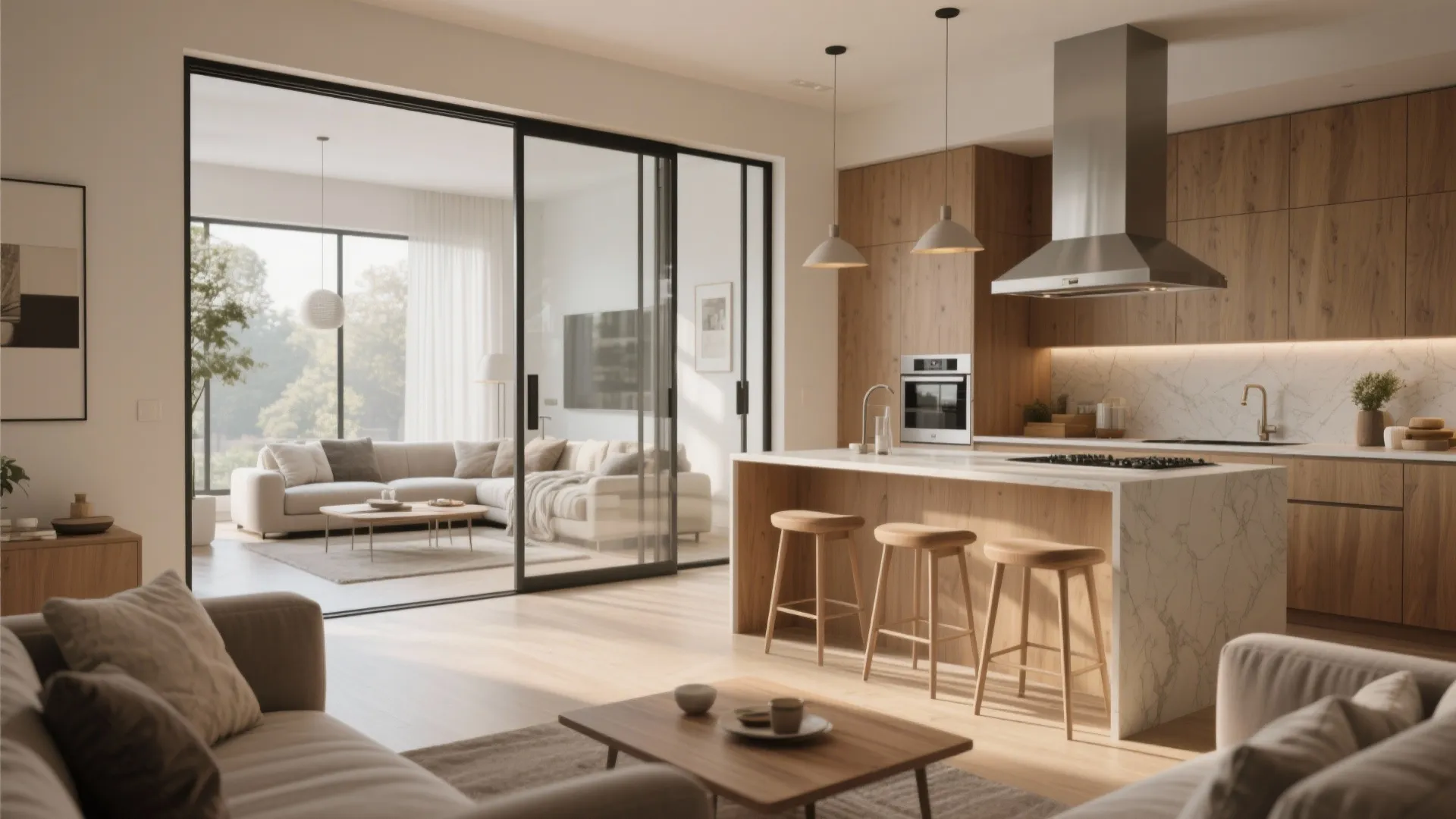 1. Open living with pocketed privacy