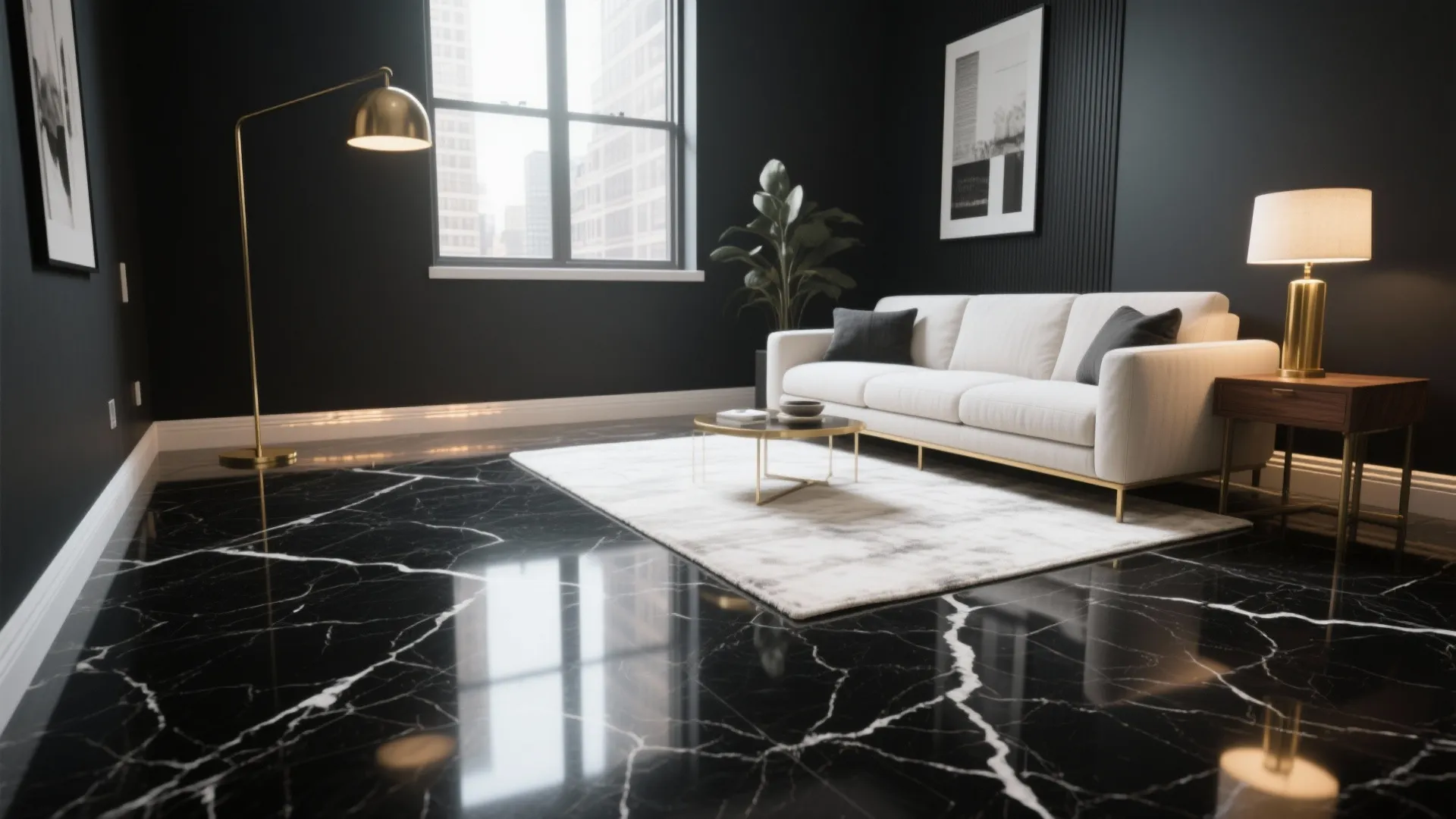 Polished Black Granite with White Veining