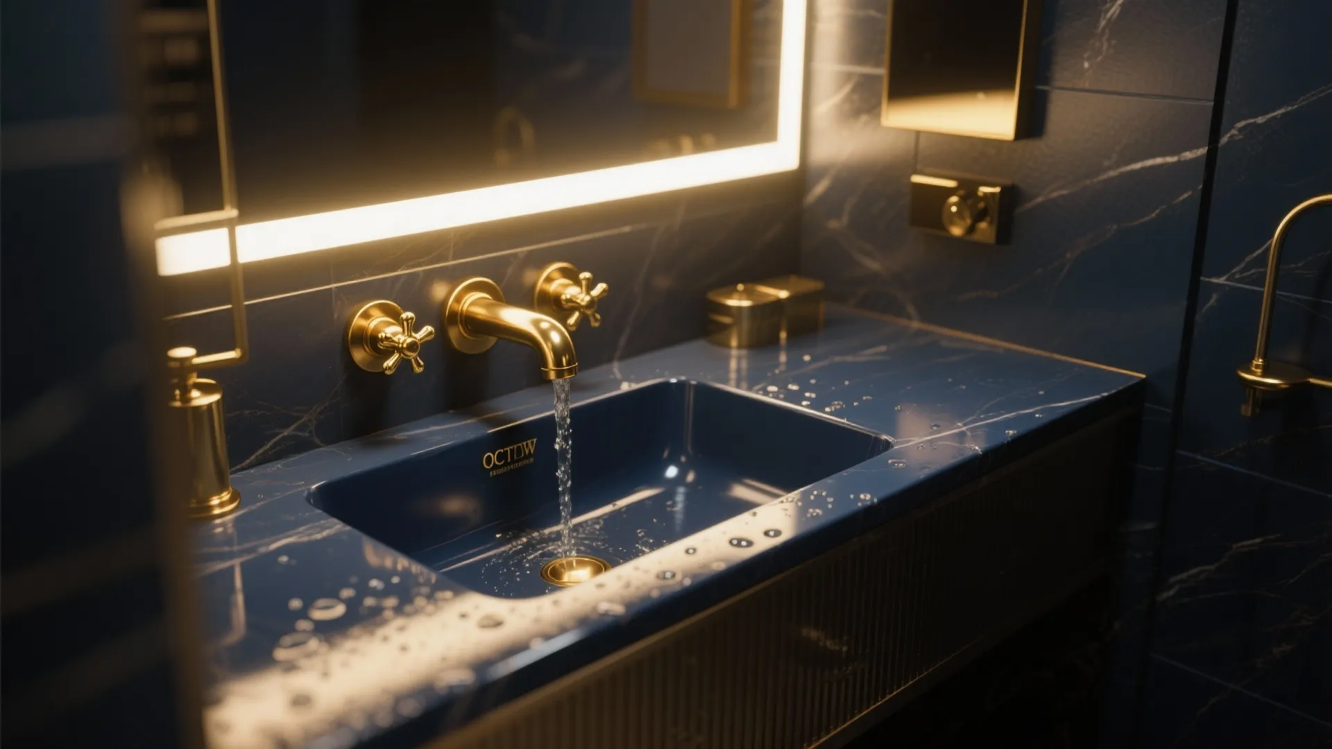 2. Polished Gold with Dark Vanity for Contrast