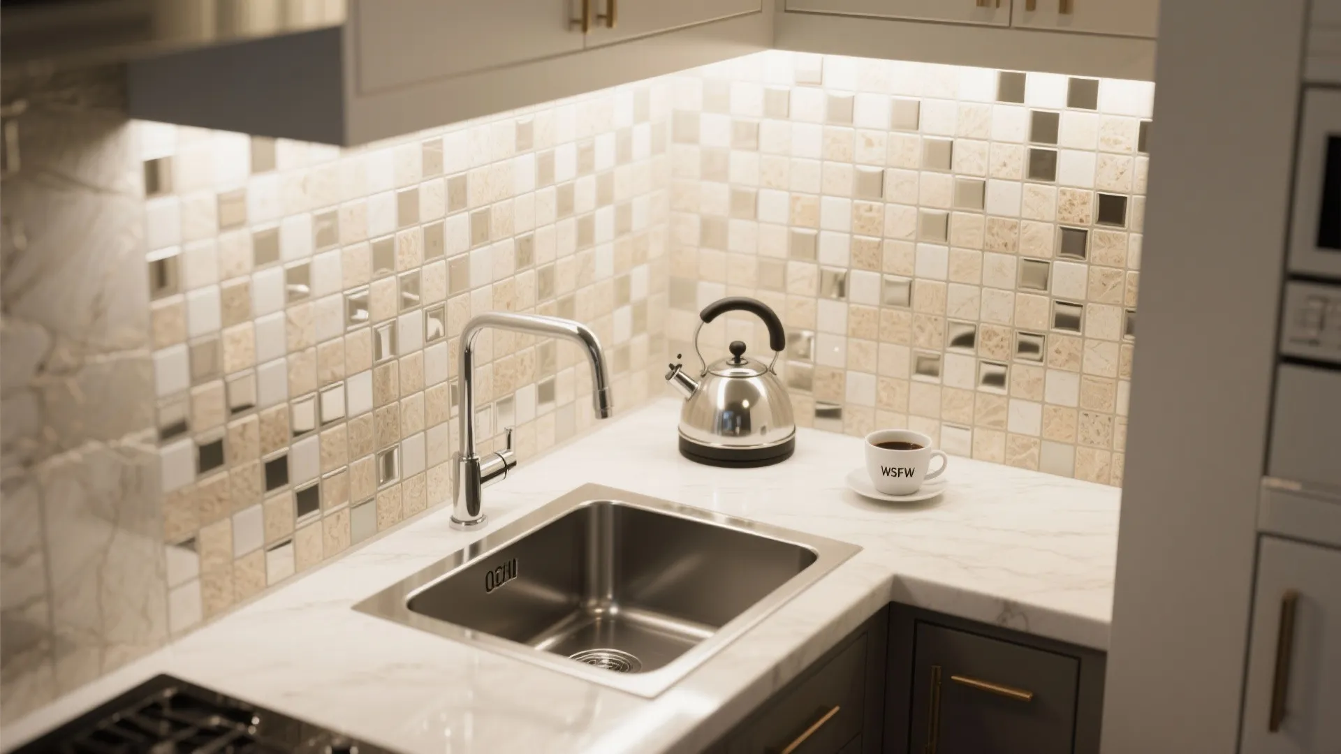 5. Polished Travertine Mosaic for Small Feature Walls