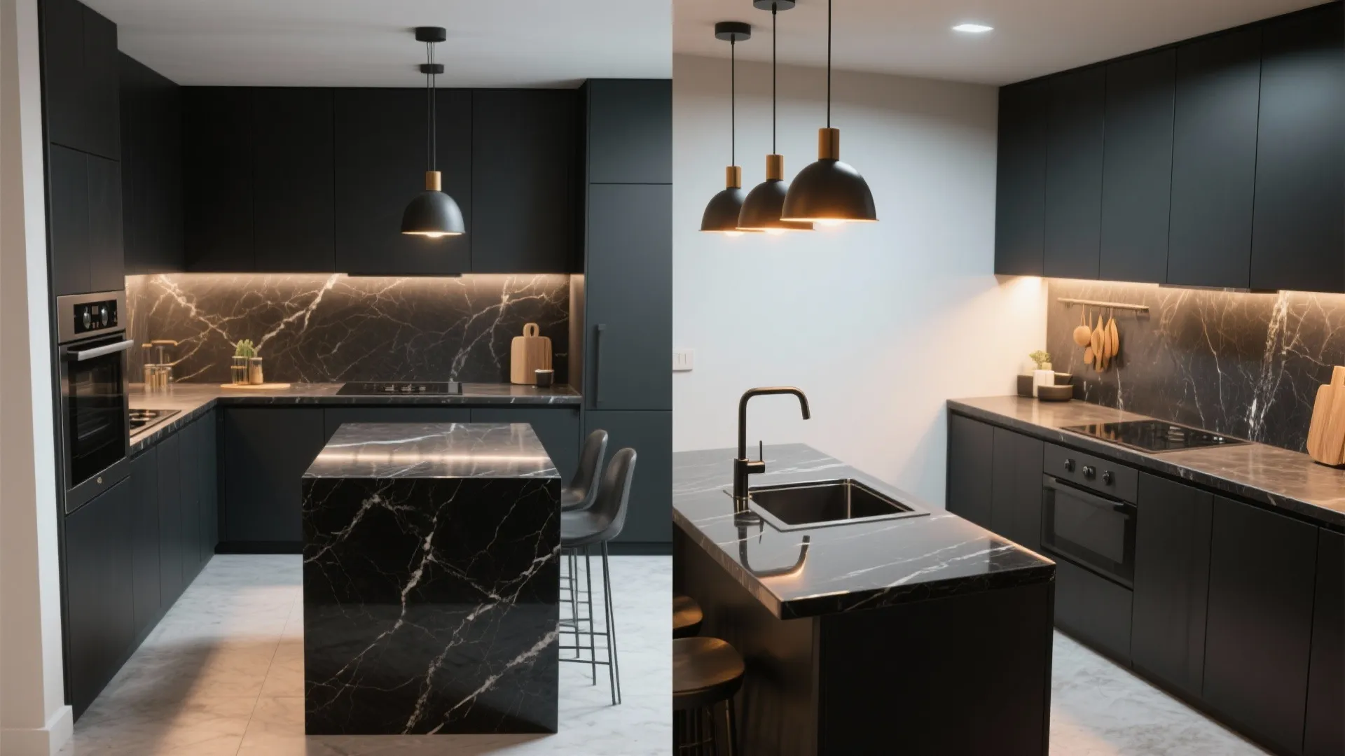 4. Mix finishes: polished island, matte perimeter