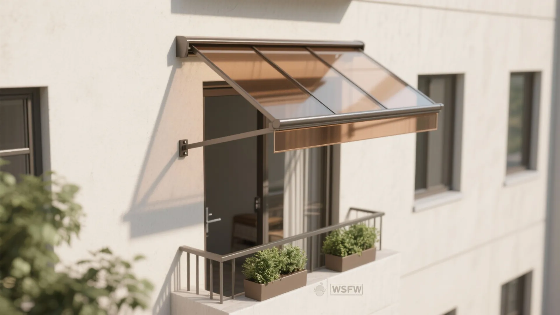 Polycarbonate awning with minimal brackets