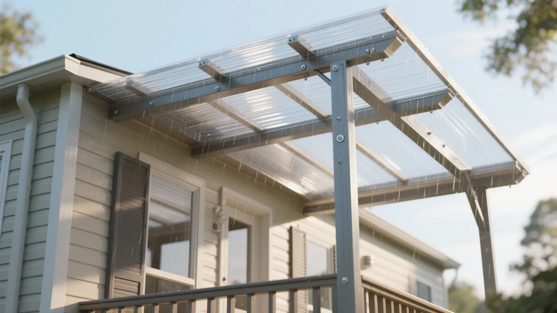 4. Polycarbonate Roof with Open Frame — Bright and weather-ready