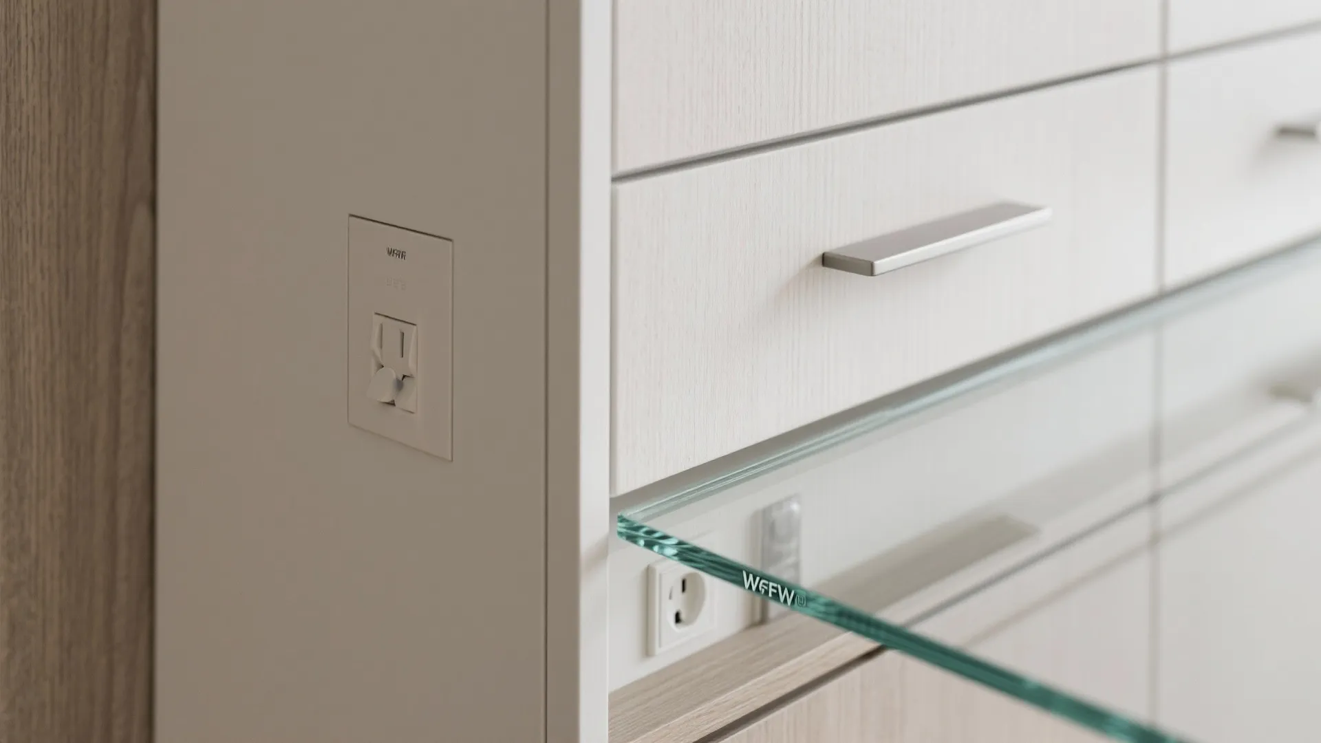 4) Half-height storage base with glass above (the “pony wall”)