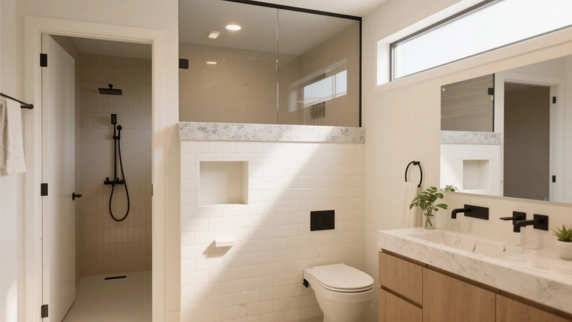 Half-Height Pony Wall with Built-In Niche