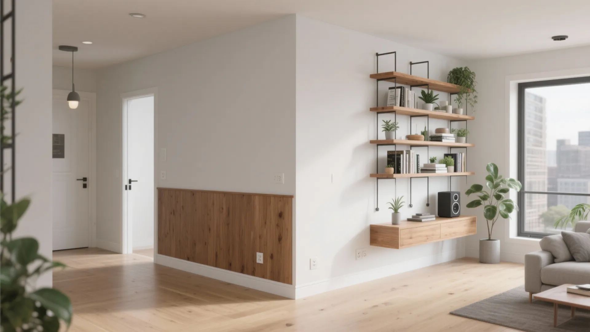 Half-Height Pony Walls With Open Shelving