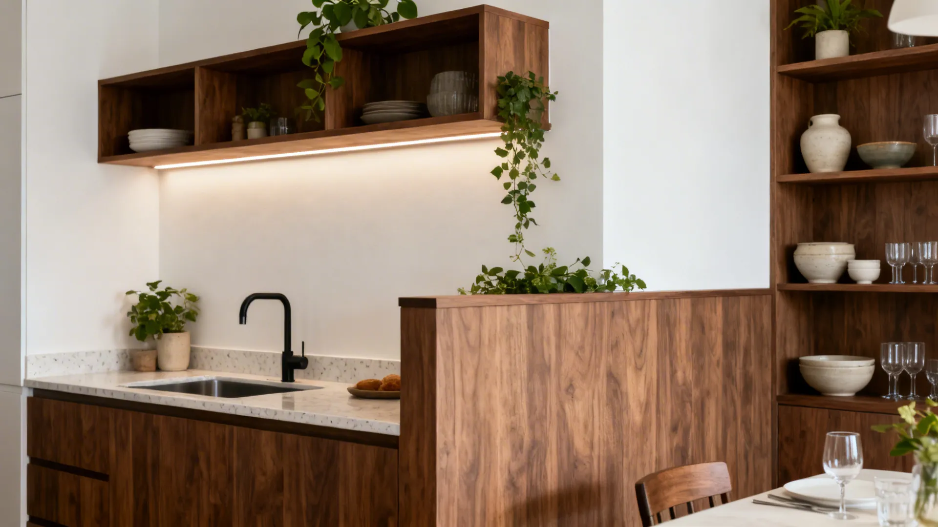 Half-Height Wall + Open Shelving