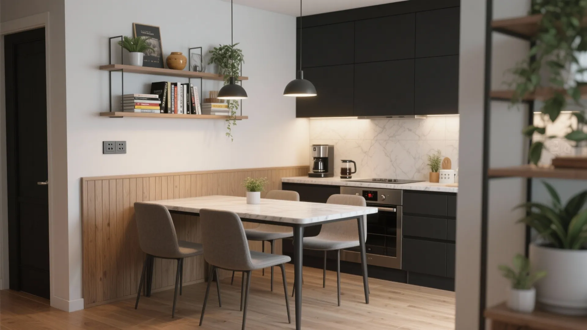 Half-Height Partition Wall with Built-In Storage