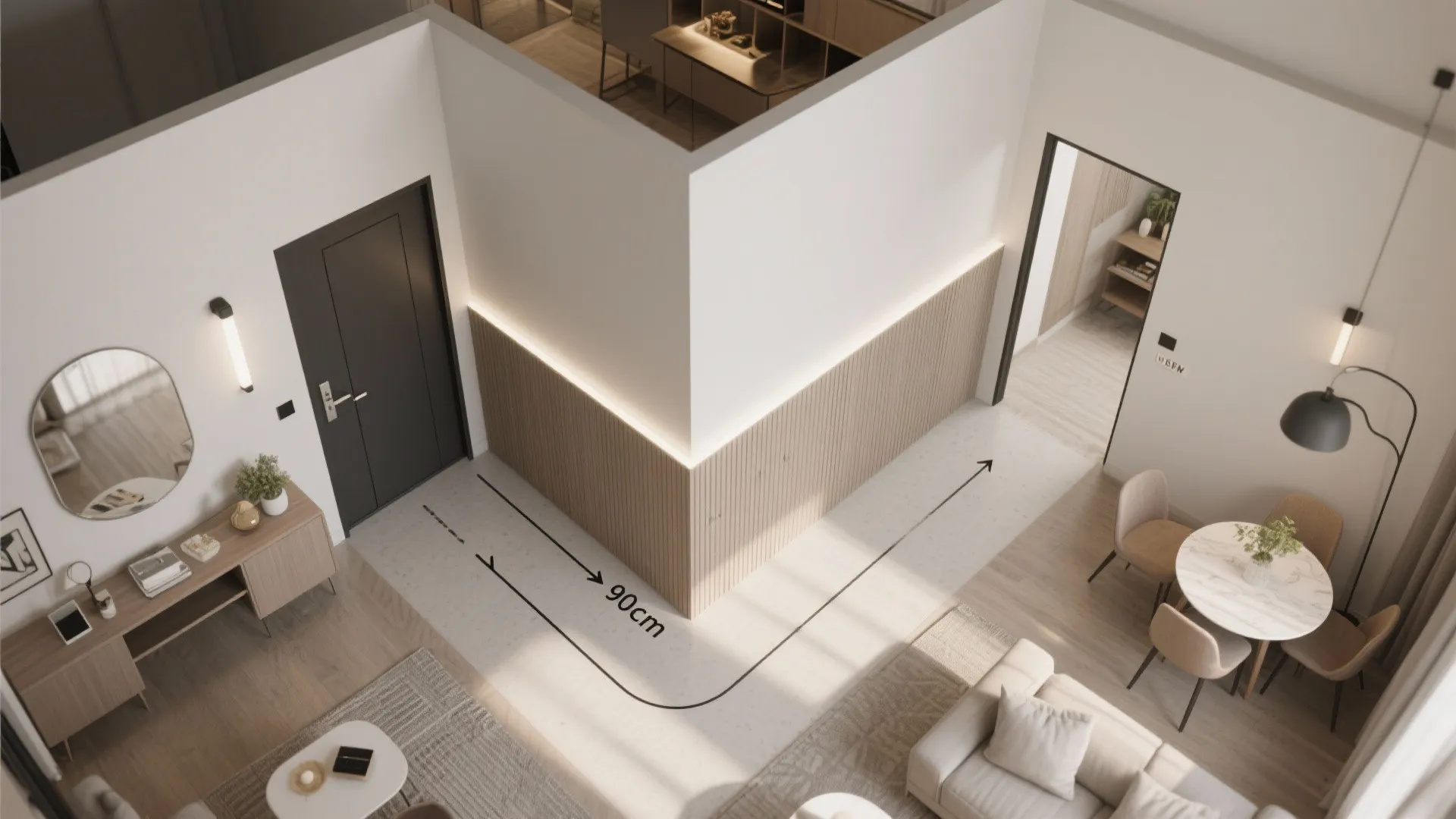 Half-height walls with cased openings