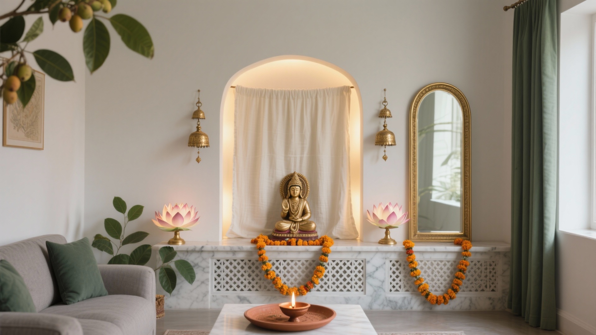 Mandir Backdrop Mandir Wall Feels Empty? 5 Pooja Backdrop Decoration Ideas