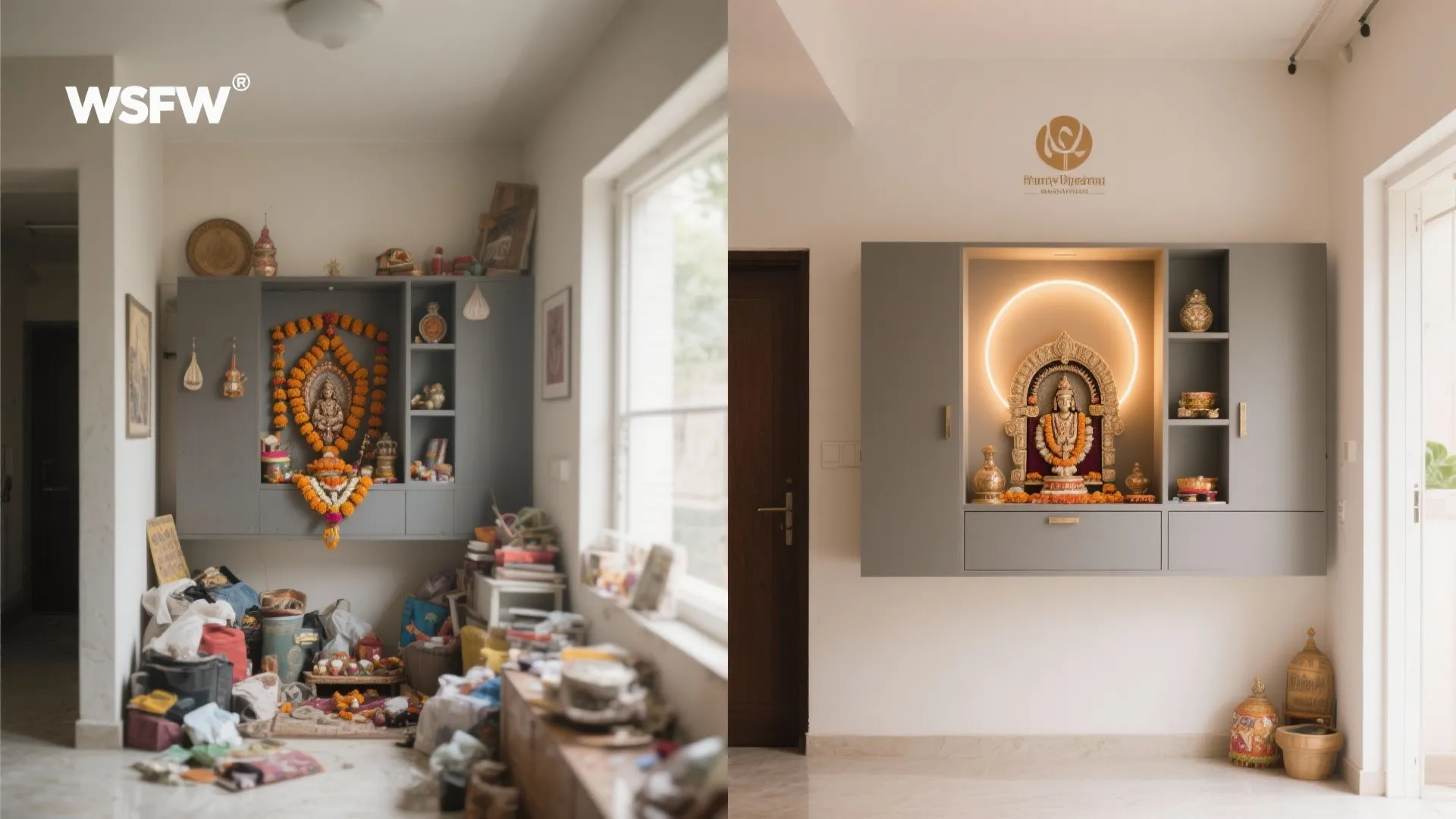 Minimal mandir with hidden storage