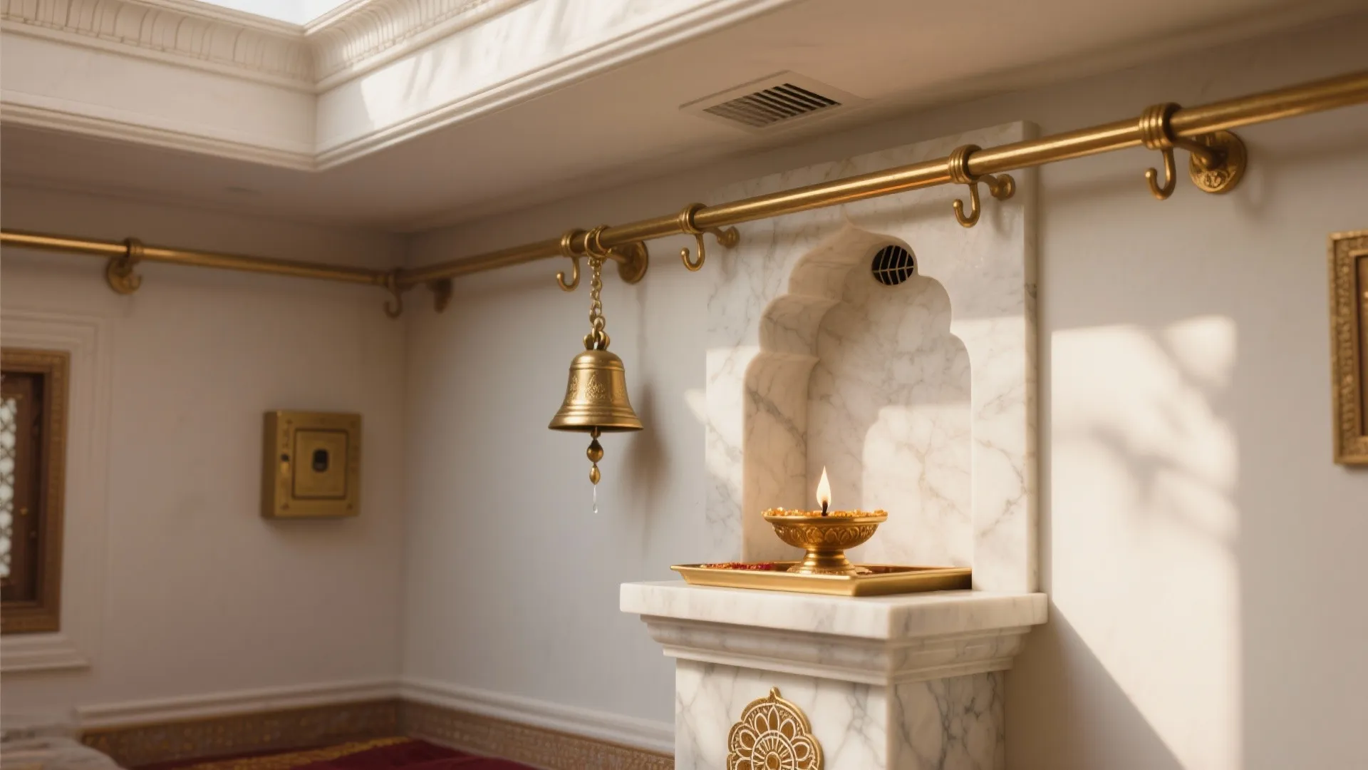 Brass bells, diya rails, and safe suspension points