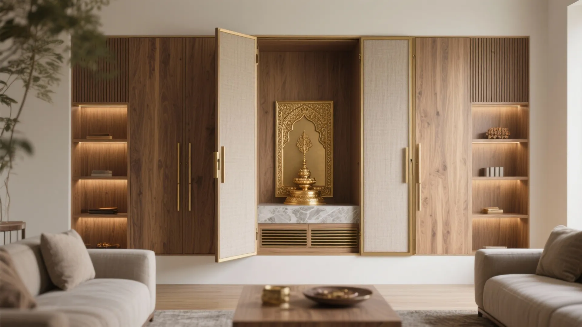 Sliding-Door Pooja Cabinet that Disappears into the Wall