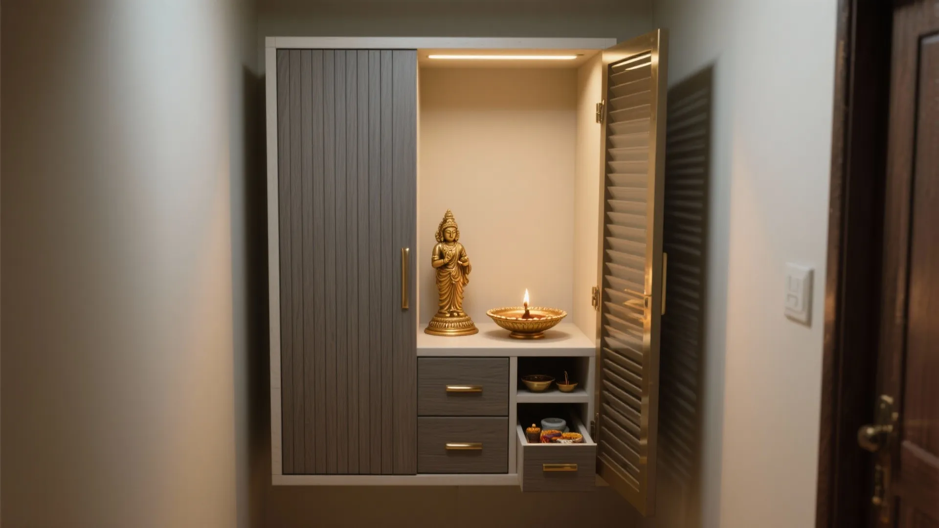 Compact Pooja Cabinet with Sliding Shutters