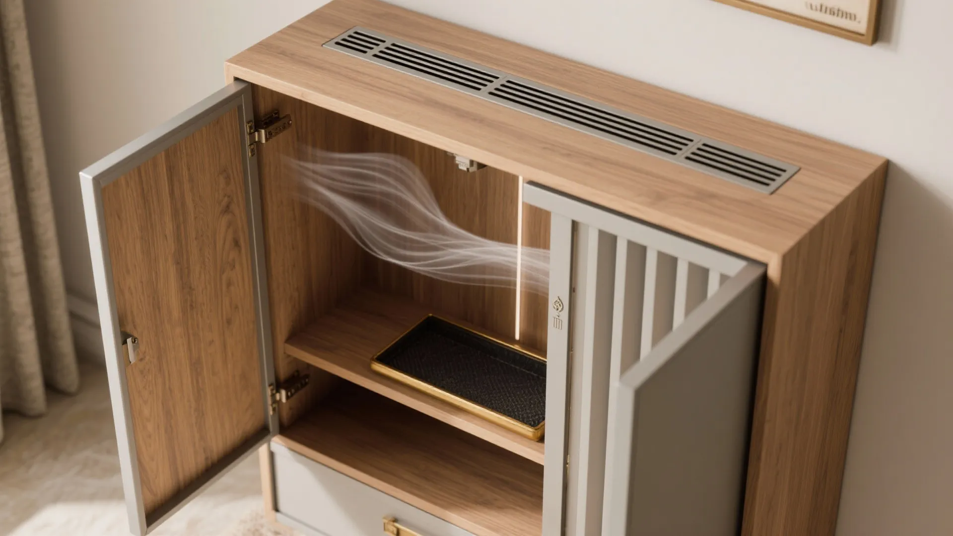 Sliding-Front Pooja Cabinet with Hidden Ventilation