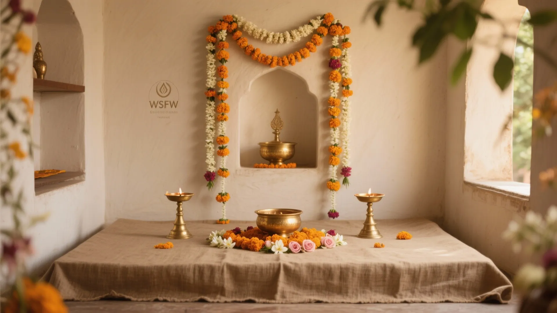 Temple Corner Styling with Cloth, Garlands, and Accents