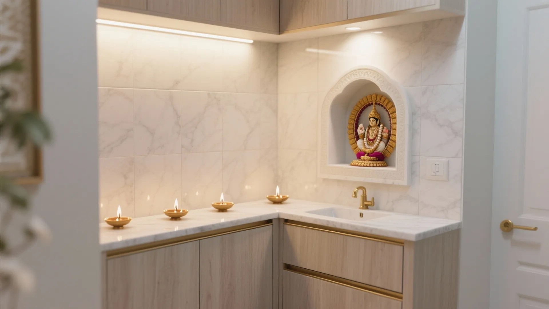 Space-Saving Niche or Corner Unit with Washable Backsplash