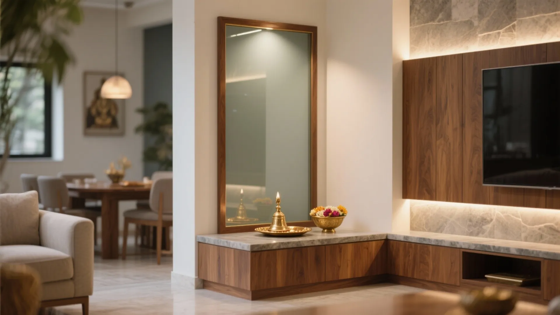 Corner Mandir with an L-Shaped Base