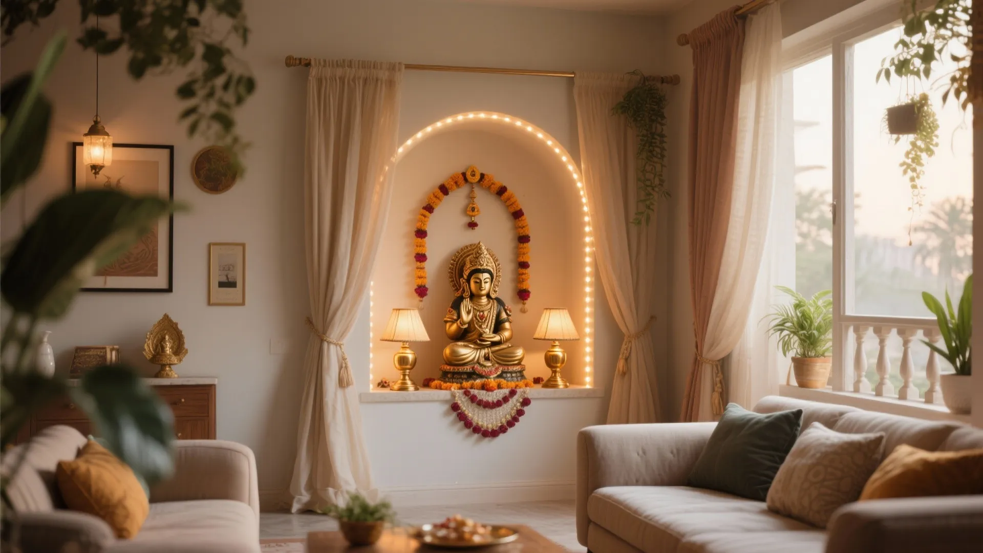 Pooja Corner in Living Area Niche