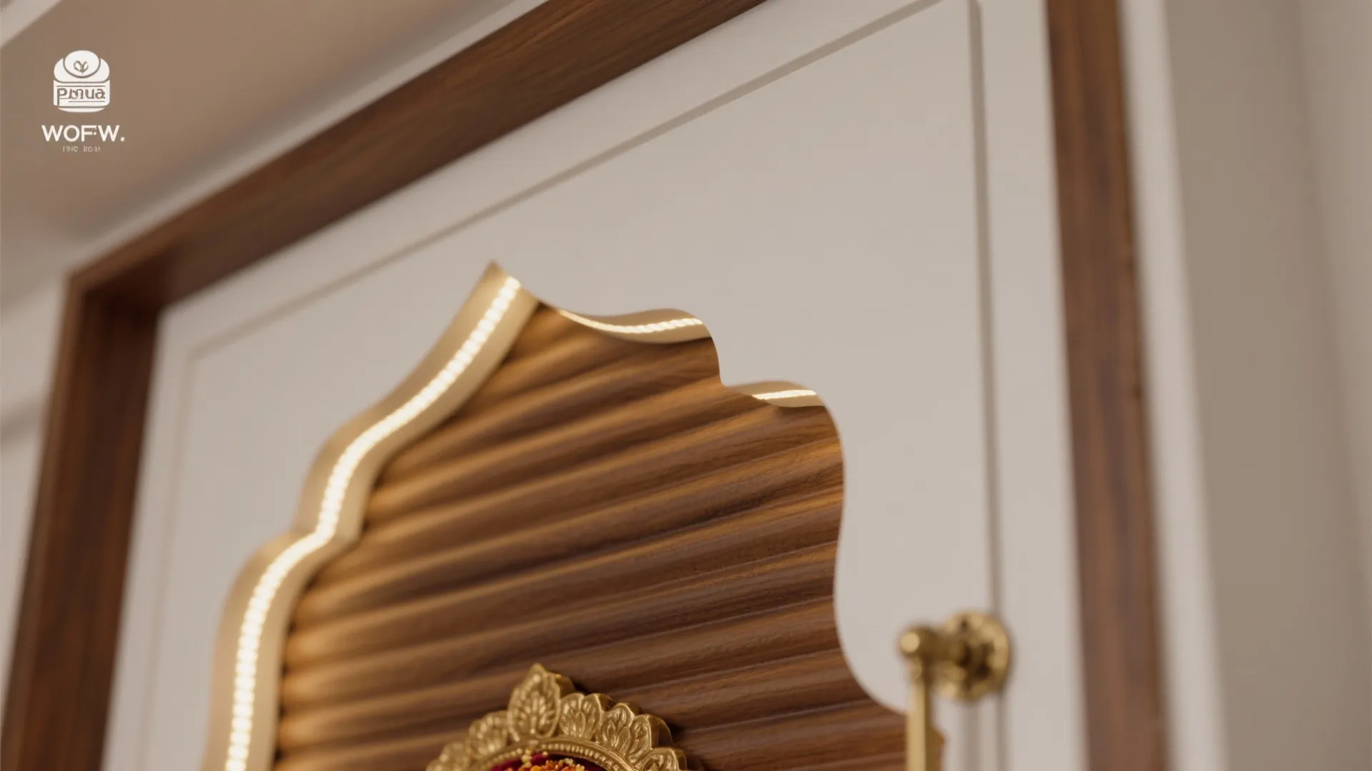 Minimal floating wall unit with recessed pooja niche