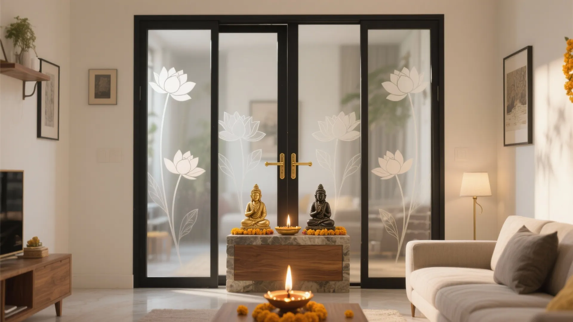 5 Double Door Pooja Room Glass Door Designs: Tried-and-true ideas, specs, and styling tips from a senior interior designer to help you visualize and build a serene, compact prayer nook.