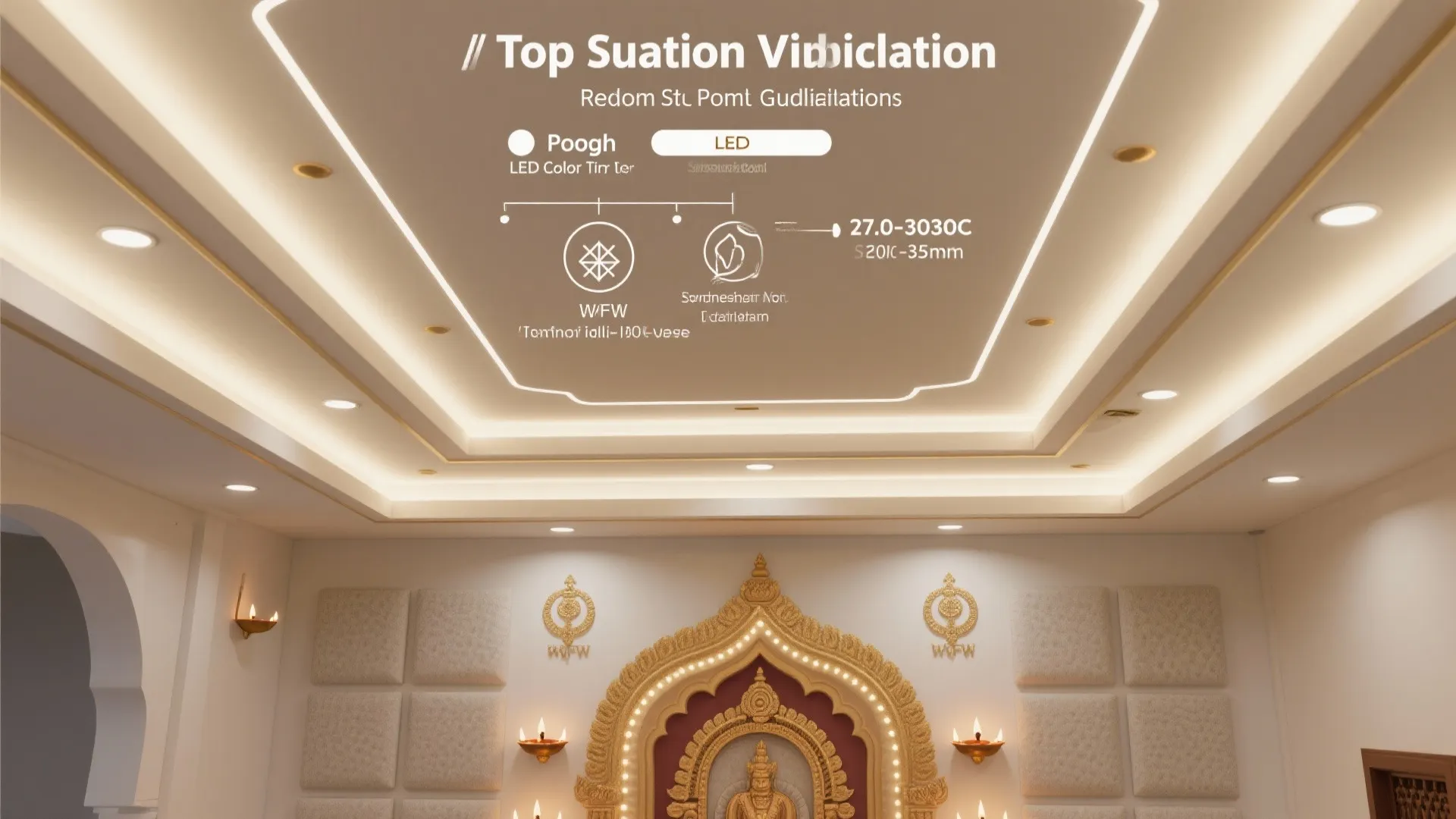 Interior design drawing showing ceiling light layout and technical specifications for a traditional prayer room