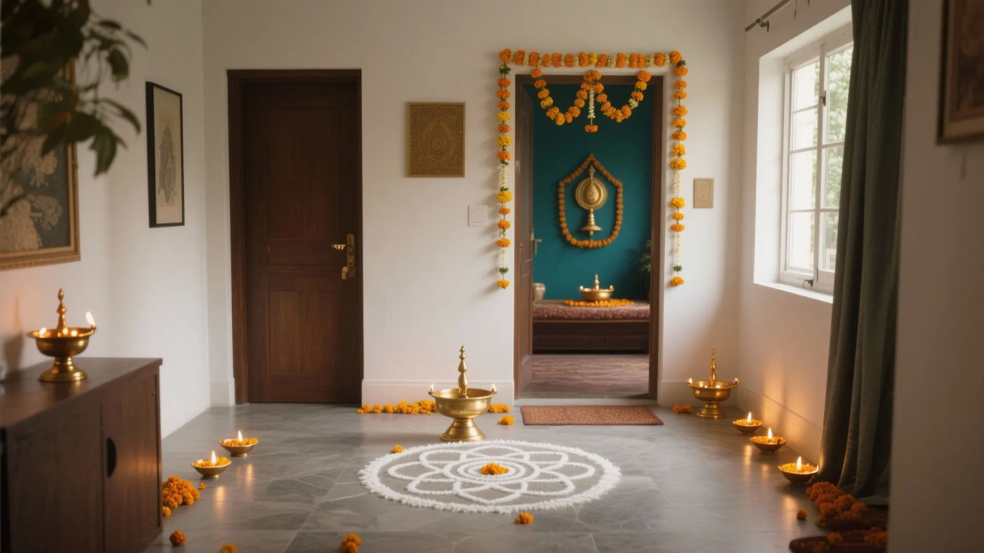 5 Pooja Rangoli Designs for Small Spaces: Five inspired pooja rangoli designs—complete with my field-tested tips, pros, and cons—to make even the tiniest entry feel sacred and stunning.