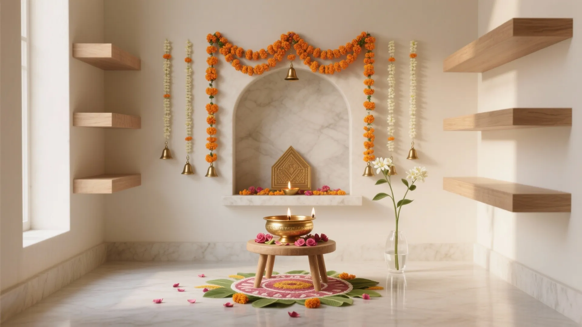 5 Pooja Room Flower Decoration Ideas I Swear By: A senior interior designer’s small-space guide to serene, fragrant, and fuss-free pooja florals