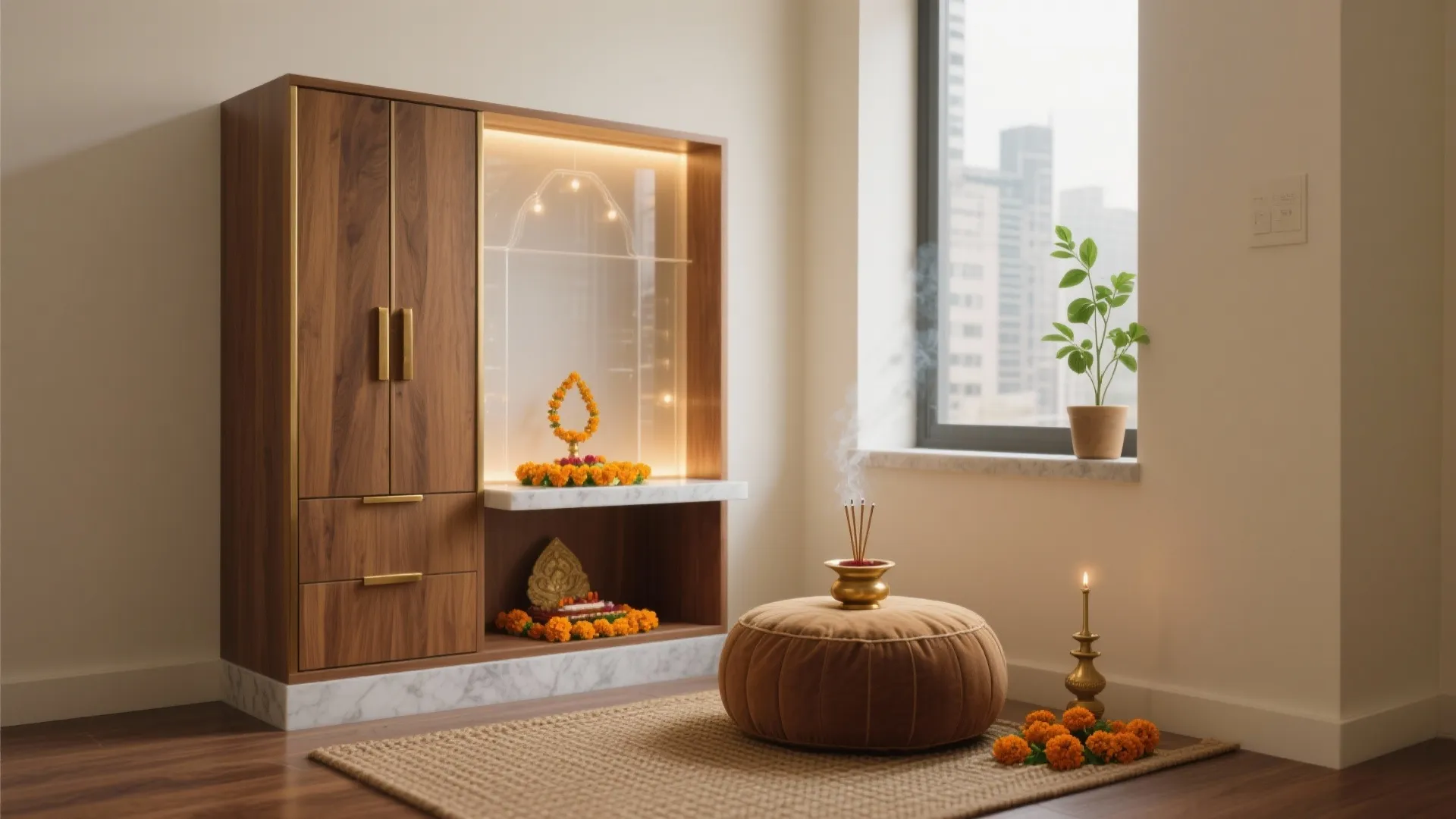 5 Readymade Pooja Room Design Ideas for Small Homes: From compact wall units to serene backlit panels—smart, stylish, and Vastu-savvy ideas that fit modern apartments