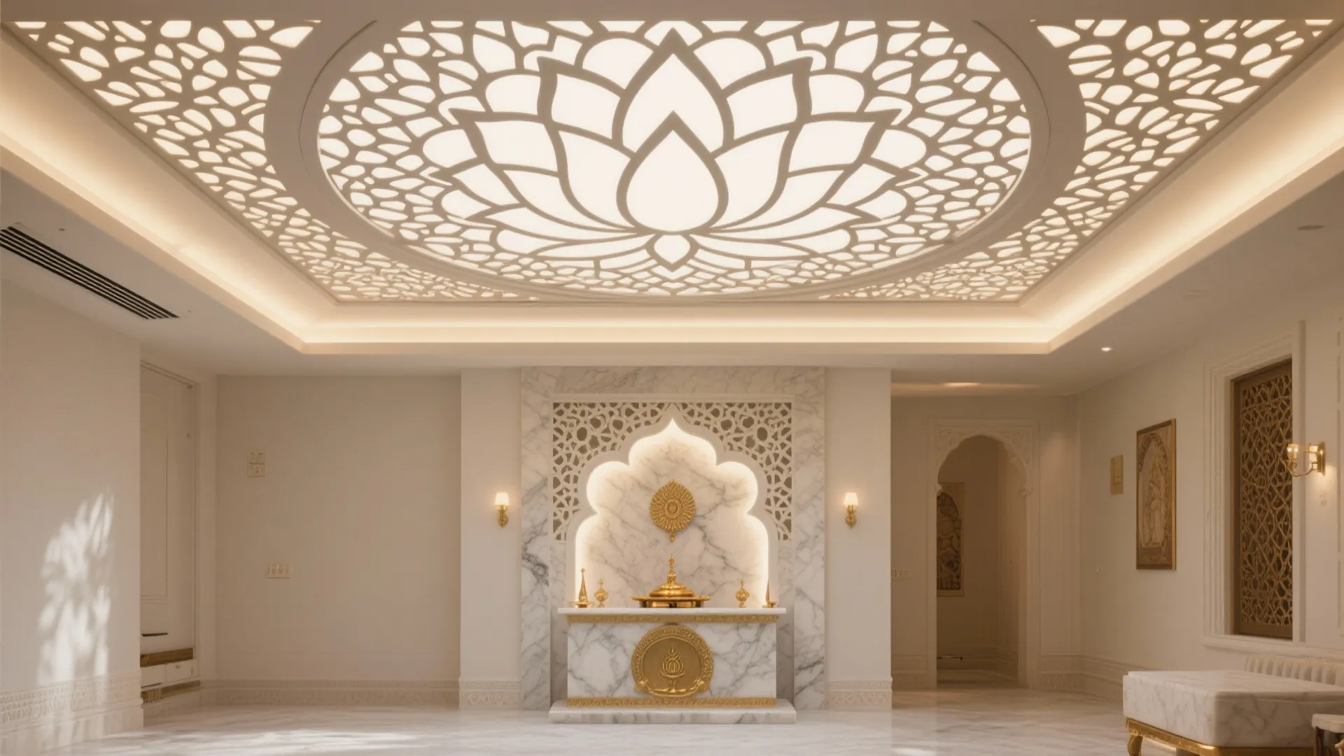 Jaali panel with backlighting for sacred patterns